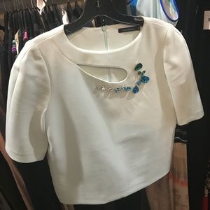 Tara Jarmon light blue bejeweled top